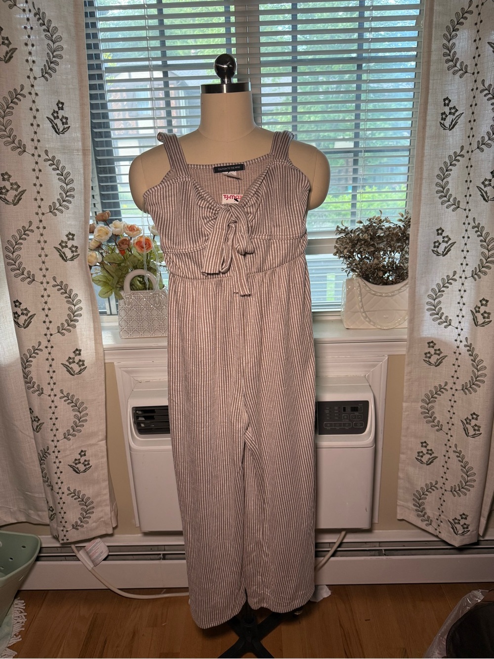 TJ Maxx Striped Tie-Front Wide Leg Jumpsuit - Neutral Stripes